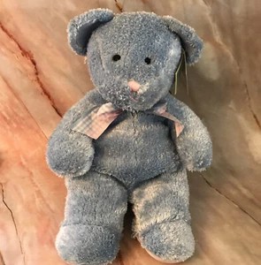 The Petting Zoo BABY BOY Blue Teddy Bear With Plaid Bow Plush Stuffed Animal QQ - Picture 1 of 6