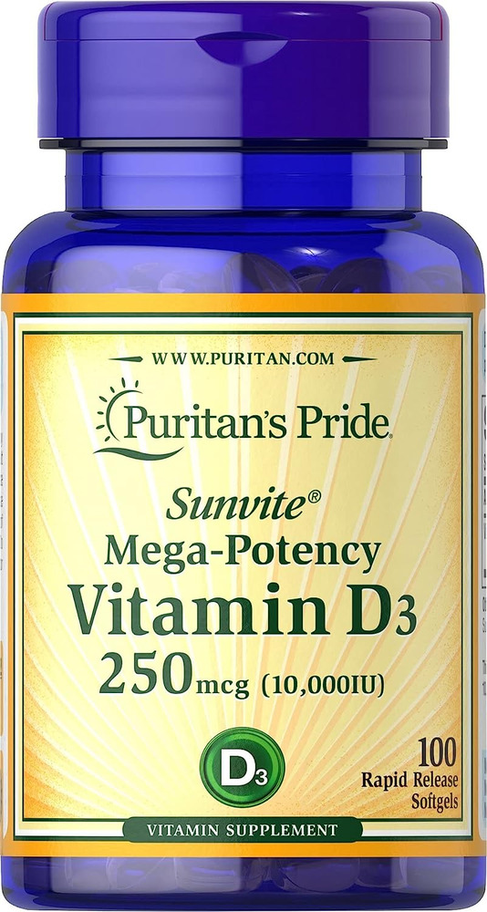 Puritans Pride Vitamin D3 10000 IU Bolsters Healthy Bones Teeth Softgels100 Ct