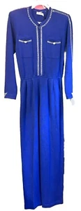 St John Jumpsuit Womens Blue Santana Knit Jeweled Rhinestone Sz 4 Vintage - Picture 1 of 14