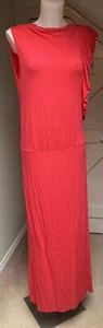Pinko Cerise Pink Stretch Jersey Maxi Dress Open Back Ruffle Sleeveless Size L - Picture 1 of 11