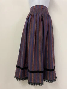 Vintage Skirt Cotton Red Blue Midi Landhaus Skirt Retro Size 10 C&A Pleated Boho - Picture 1 of 22