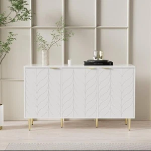 Modern White Storage Cabinet with Gold Legs – 4-Door Sideboard Unit 127cm - Picture 1 of 11