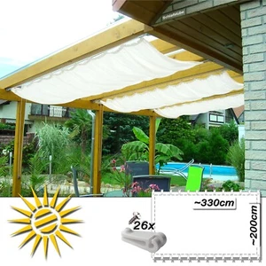 Seilzugsystem Seilspannmarkise weiss ca 330x200 cm Pergola Komplett 26 Laufhaken - Bild 1 von 12