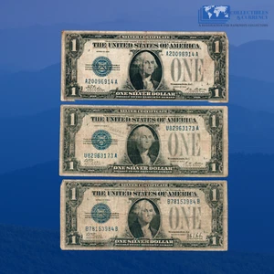 Lot 3 Pcs 1928/A/B $1 One Dollar Bill Silver Certificates Blue Seal, Fine #53984 - Picture 1 of 2
