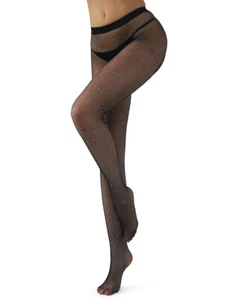 Sexy Brand New Ladies Black Rhinestone Stockings Sheer Pantyhose Lace Full Leg - Bild 1 von 3