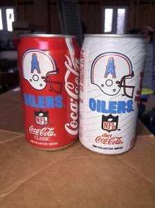 2 - 1992 Houston Oilers NFL COCA COLA & DIET COKE CANS BOTTOM DRAINED Vintage - Picture 1 of 2