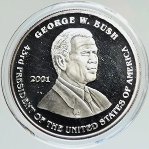 2001 USA Präsident George W Bush v Albert Gore PP massive Silbermedaille NEU NR - Bild 1 von 2
