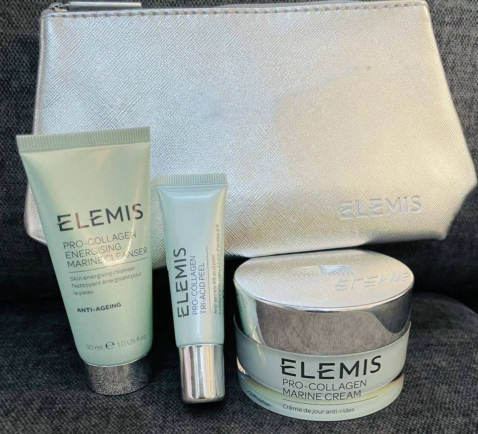 Набор ELEMIS PRO-COLLAGEN морской крем 1,6 унц, морской очиститель, три кислоты PeelW сумка - Изображение 1 из 4