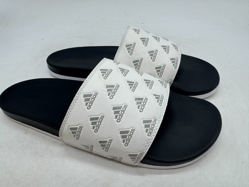 Adidas Adilette Sandali Slide Uomo Bianco Nero Logo Stampato Slip On Classico 11