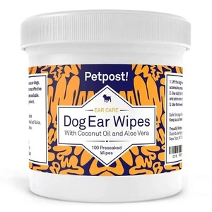 Petpost Dog, Ear Cleaning Wipes , 100 - Ultra Soft Cotton Pads. Coconut Oil