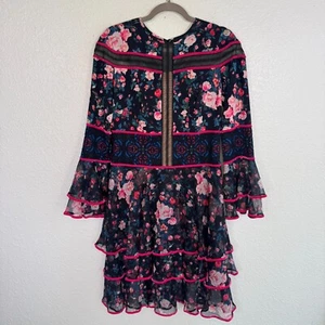 Tadashi Shoji Dress Womens 8 Lenior Floral Tiered Bell Sleeve Cocktail Party - Picture 1 of 14