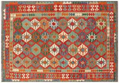 Afghan Maimana Kelim Teppich 200x300 Handgewebt Bunt Geometrisch Handarbeit 130 - Bild 1 von 4