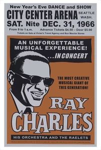 RAY CHARLES POSTER - LIVE NEW YEARS EVE SEATTLE USA 1966 CONCERT PROMO reprint - Imagen 1 de 1