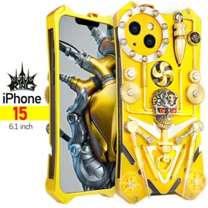 For iPhone 13 14 15 Pro Max Case Armor Metal Aluminum Mechanical Skull Shell - Zdjęcie 1 z 24
