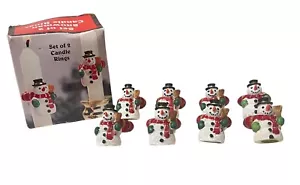 8 Giftco Snowman Candle Rings Scarf Adornment Christmas Taper Decoration Vintage - Picture 1 of 8