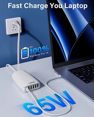 USB C Charger, LDNIO 65W PD Fast USB Charger, 6-Port USB C Charging Station with - Image 1 of 4