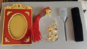 Frosted PERFUME BOTTLE WITH Red Enamel FILL-UP FUNNEL GIFT BOX SET (NEW) - Picture 1 of 7