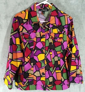 Linear Shirtjacke Damen Große L Geometrisch Knopfleiste Leicht Stretch - Bild 1 von 8