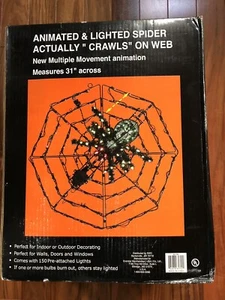 31” Animated Multi-Motion Lighted Spider & Web Halloween Decoration Vintage NOS - Picture 1 of 3
