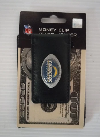 San Diego Chargers Money Clip Credit Card ID Holder NEW NFL Black Leather Cover