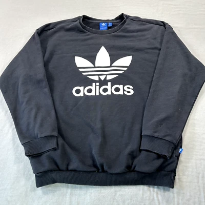 Adidas Sudadera Mujer Pequeña Negra Grande Logotipo del Trifolio Cuello Redondo Pullover Bolsillos Foto 1 de 4