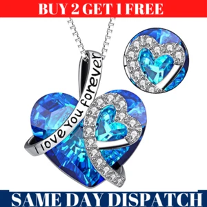 925 Sterling Silver Pld Love Heart Pendant Necklace Women Jewellery Gift UK - Picture 1 of 12