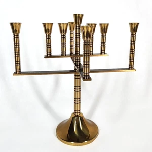 Vtg Brass Menorah 9 Branch Swivel Hanukkah Jewish Candle Holder Signed Israel 9" - Picture 1 of 14