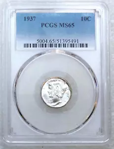 1937 Mercury Dime PCGS MS65 95% Full Bands Frosty White PQ Just Graded #S89Z - Picture 1 of 4