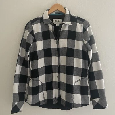 Orvis Shaket Jacket Womens Small Check White Black Fleece Lined Snap Button - Image 1 of 4