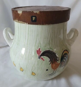 Charming Italian ceramic jar with wooden top, circa 1950-60, chickens & hens (a) - Picture 1 of 12