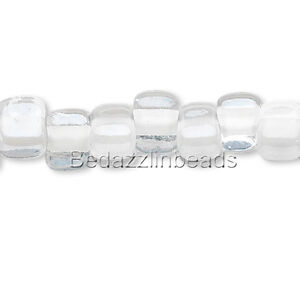 100 Glass Miyuki 4mm x 3mm White & Clear Color Lined 5/0 Triangle Seed Beads