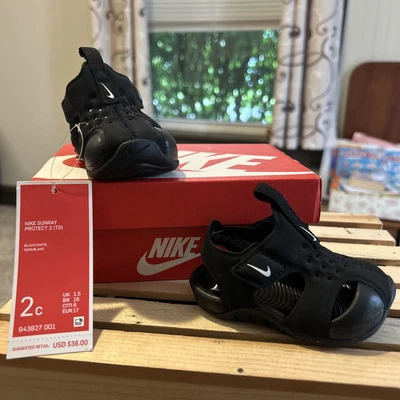 Nike Sunray Protect 2 (TD) Toddler Size 2c Swim Shoes Sandals Black 943827-001 - Image 1 of 4