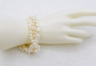 7 1/2 дюйма длиной качества белый подлинный пресноводный жемчуг браслет BRT05 - Изображение 1 из 4