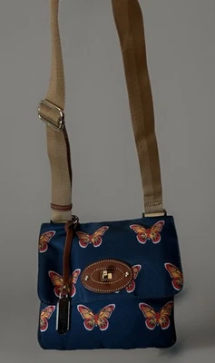 Franco Sarto Purse Handbag Navy Blue Butterfly Print Water Resistant Tote Bag - Image 1 of 4
