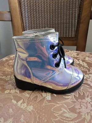 Bebé Niño Pequeño Gótico, Emo Bebé Niña Zapatos Con Cordones + Cremallera Botas Metálicas Talla 13 Foto 1 de 4