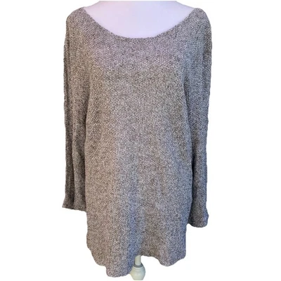 Vintage Eileen Fisher Linen Tunic Top SZ Large 42” Chest Taupe & White Knit Mesh - Imagem 1 de 4