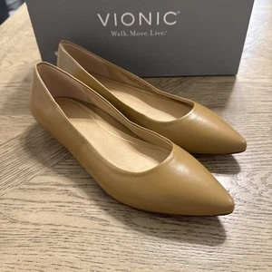 Vionic Lena Flats Beige Women's Size 6 Orthopedic Shoes Leather Point Toe - Picture 1 of 7