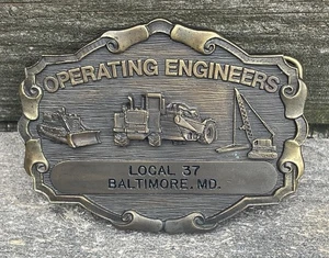 Vintage Operating Engineers Local 37 Gürtelschnalle massiv Messing R&M Industries - Bild 1 von 4