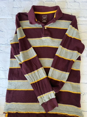 Поло Gap Kids для мальчиков бордовое/желтое/серое в полоску с длинными рукавами размер XL 12 - Изображение 1 из 4