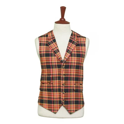 Mens Orange Black Plaid Waistcoat 44R XL Formal Tuxedo Vest Wedding Party Groom - Image 1 of 4