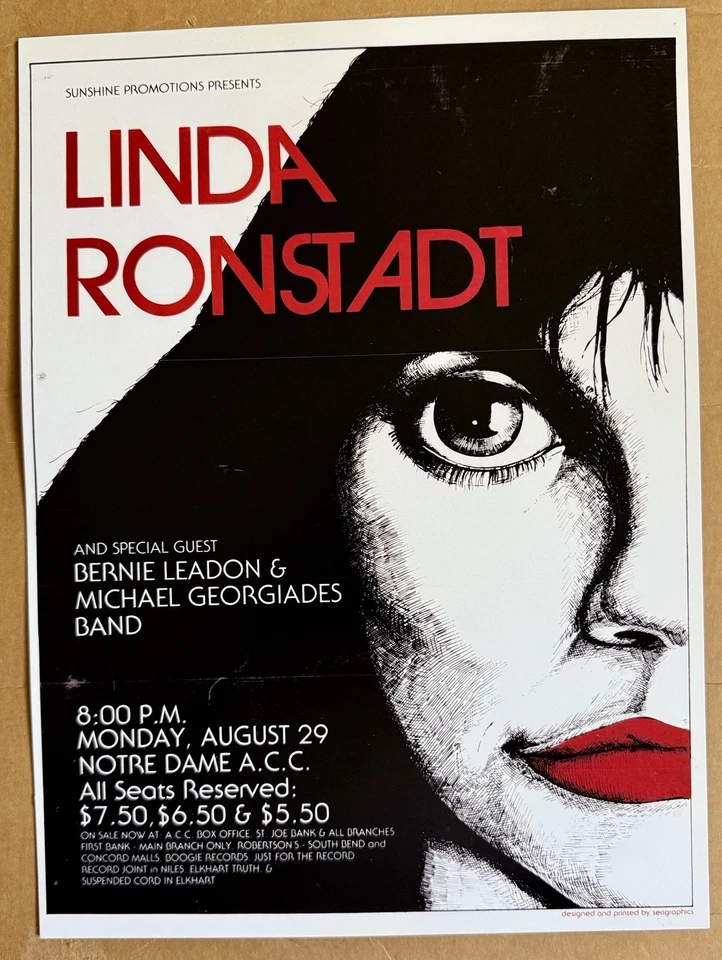 Linda Ronstadt Concert Poster-Notre Dame ACC Ltd Edition - Image 1 of 3
