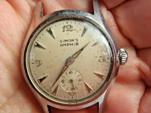 Vintage Simon's Amphib Swiss Wristwatch All Stainless 38mm x 30mm - Picture 1 of 11