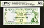 Fiji/British Administration 1 Dollars Pick#66a Nd (1971) Pmg 64 Epq Unc Banknote