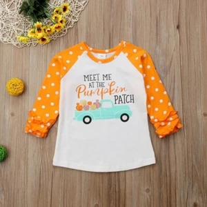 Girl's Orange Meet Me at the Pumpkin Patch Raglan Tee Shirt  - Picture 1 of 2