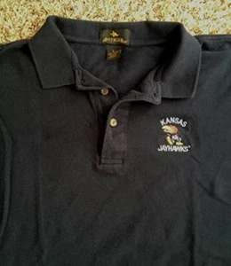 Kansas Jayhawks Men's Large Navy Blue Polo Golf Style Short Sleeve Knit Shirt - Picture 1 of 2