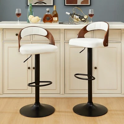 Bar Stools Set of 2 PU Leather Cushion Seat Adjustable Height Swivel Bar Chairs - Image 1 of 4