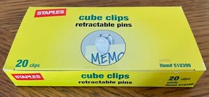 Staples Cube Clips Retractable Pins, White, 20 Pack - Picture 1 of 4