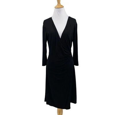 Vestido Max Studio para mujer M mediano negro envolvente lazo cintura manga 3/4 jersey elástico Foto 1 de 4