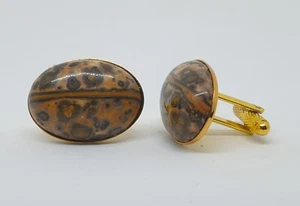 Luxury oval semi-precious gemstone cufflinks Indonesian Leopard Jasper cufflinks - Picture 1 of 6