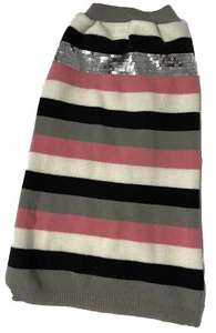 Top Paw Dog Sweater Size XL Pink Black Gray White Sequins Striped Knit Vest - Picture 1 of 11